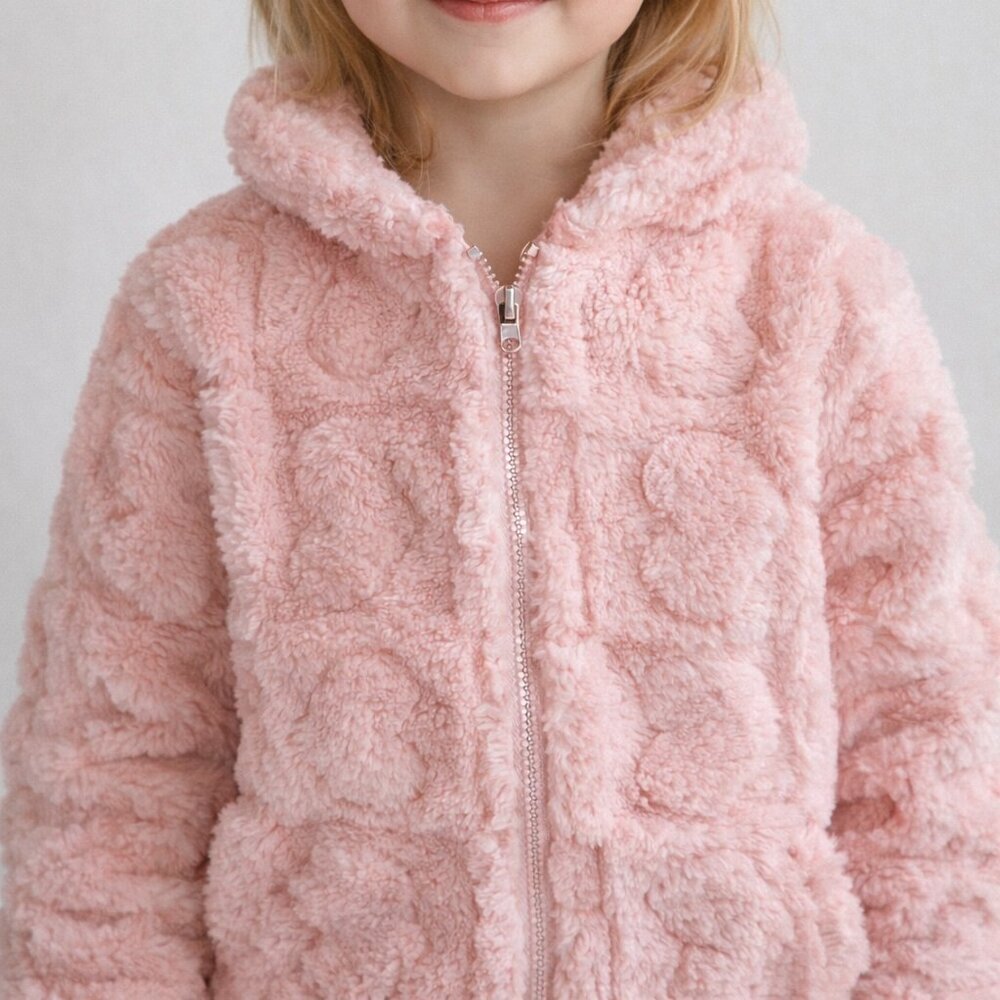 Fuzzy Fleece Jacket Toddler Zip Up Teddy Coat Plush Heart Size 4Y Popopie